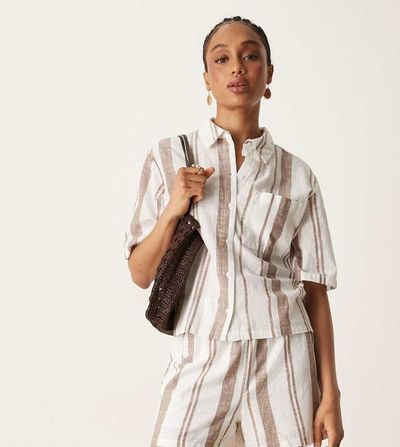 JDY Tall JDY Tall boxy shirt in beige stripes - part of a set-Neutral