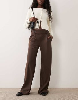 JDY Tall JDY Tall button detailing wide leg pants in chocolate brown