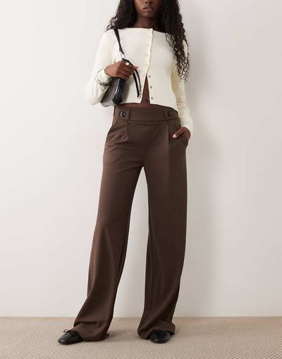 JDY Tall JDY Tall button detailing wide leg pants in chocolate brown