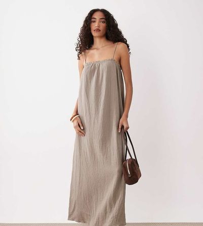 JDY Tall JDY Tall cheesecloth sleeveless maxi dress in light brown