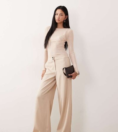 JDY Tall JDY Tall high waist wide leg pants in beige-Neutral
