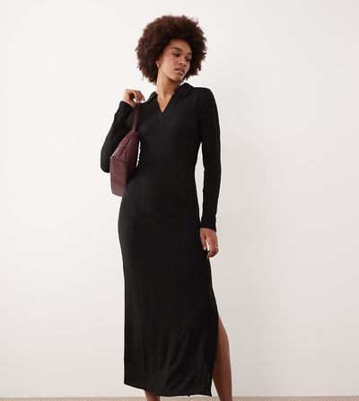 JDY Tall JDY Tall knit polo maxi dress in black