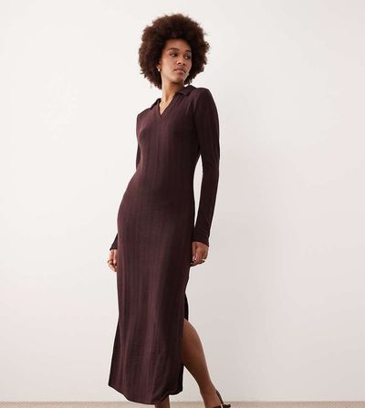 JDY Tall JDY Tall knit polo maxi dress in chocolate brown