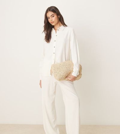 JDY Tall JDY Tall loose fit linen-mix pants in white - part of a set