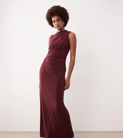 JDY Tall JDY Tall ruched detail maxi dress in burgundy-Red