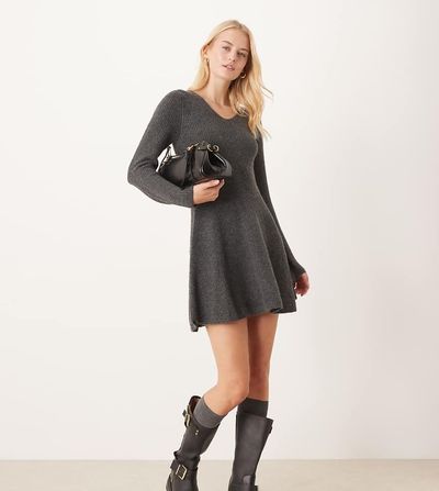 JDY Tall JDY Tall skater knit mini dress in dark gray