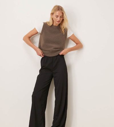 JDY Tall JDY Tall textured wide leg pants in black
