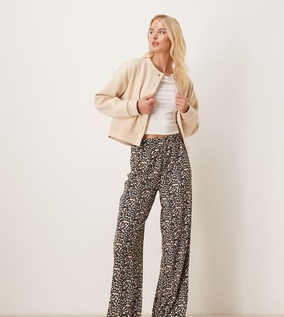 JDY Tall JDY Tall textured wide leg pants in leo print-Neutral