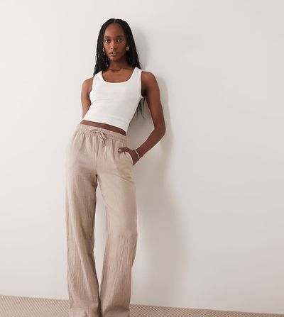 JDY Tall JDY Tall wide leg cheesecloth pants in beige-Neutral