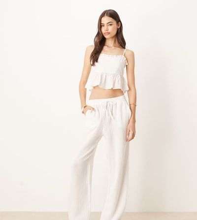 JDY Tall JDY Tall wide leg cheesecloth pants in off white