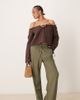 JDY Tall JDY Tall wide leg linen mix pants in khaki-Green - 1