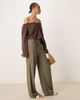 JDY Tall JDY Tall wide leg linen mix pants in khaki-Green - 4