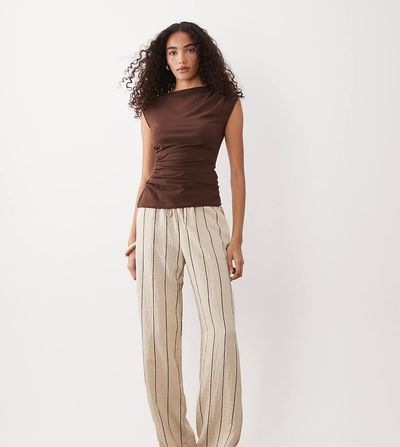 JDY Tall JDY Tall wide leg pants in beige and black stripe