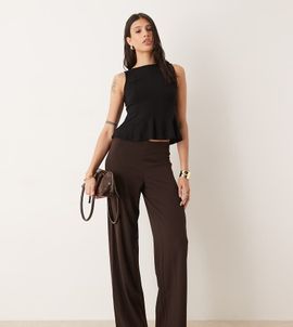JDY Tall JDY Tall wide leg pants in chocolate brown