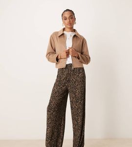 JDY Tall JDY Tall wide leg textured pants in leopard print-Brown