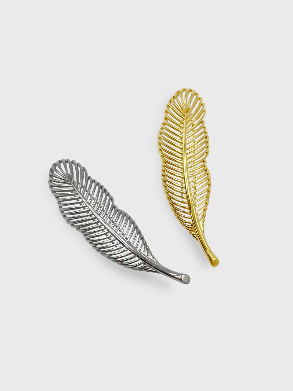 Jean Paul Clarisse 925 Silver Platinum Plated Leaf Brooch [SILVER] (JS-22-012BR)