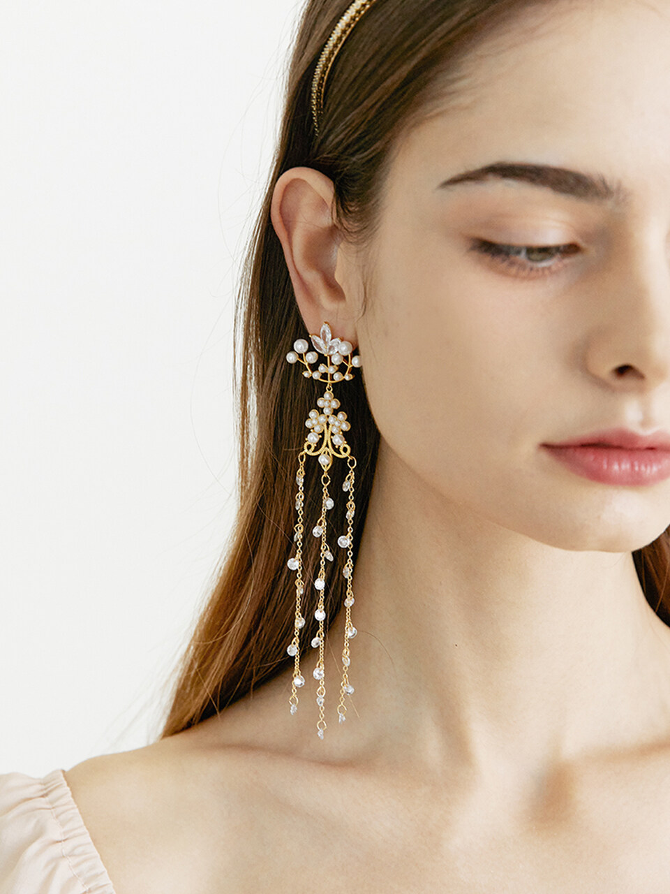 Jean Paul Clarisse Blanche Long Drop Earrings 001E