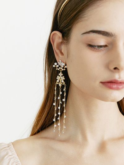 Jean Paul Clarisse Blanche Long Drop Earrings 001E