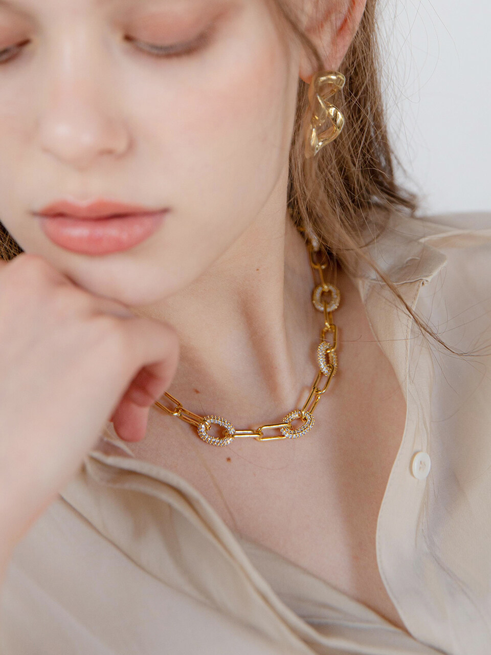Jean Paul Clarisse Cubic Chain Necklace 009N