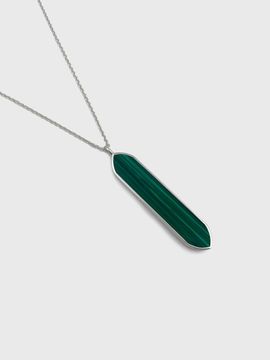 Jean Paul Clarisse Malachite Natural Stone Hexagon Necklace [SILVER] (JS-22-002N-MC)