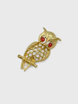 Jean Paul Clarisse Red Garnet Platinum-Plated Owl Brooch [SILVER] (JS-22-015BR)