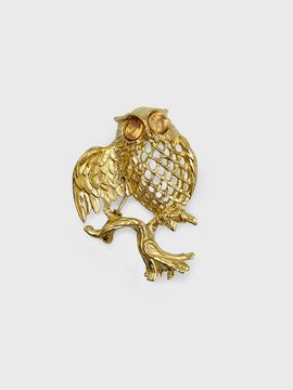 Jean Paul Clarisse Tiger Eye Owl Brooch - Gold