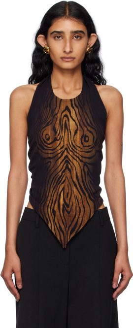 Jean Paul Gaultier Jean Paul Gaultier Black & Brown Scarf Printed Wood Top