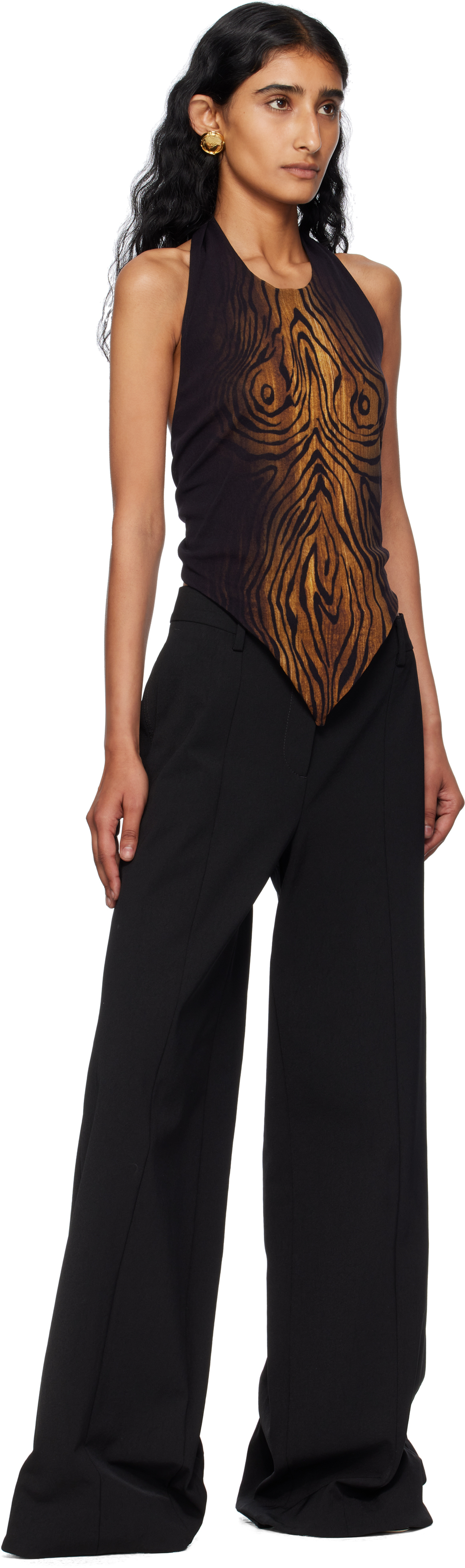 Jean Paul Gaultier - Black & Brown Scarf Printed Wood Top