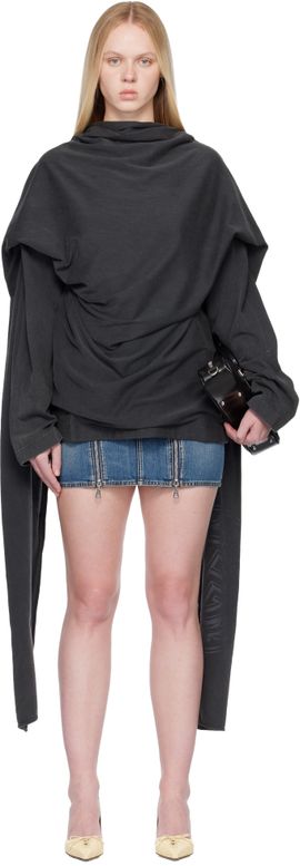 Jean Paul Gaultier Jean Paul Gaultier Black Integrated Scarf Laurier Stamp T-Shirt