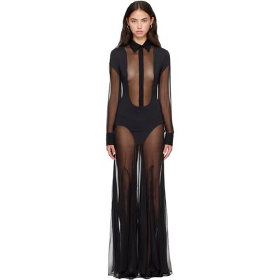 Jean Paul Gaultier Jean Paul Gaultier Black Silk Bi Material Maxi Dress