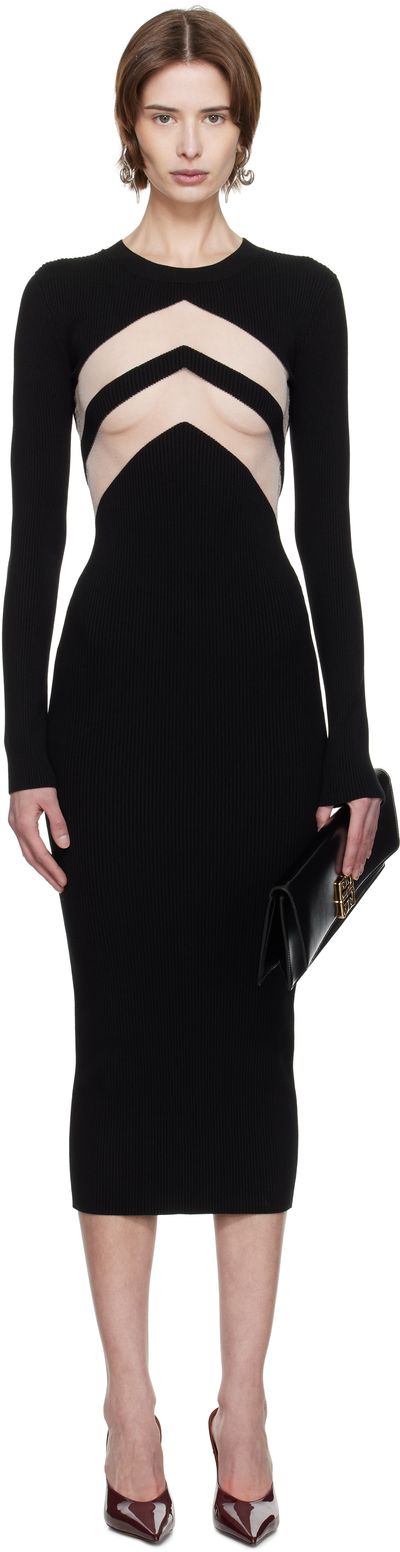 Jean Paul Gaultier Jean Paul Gaultier Black 'The Chevrons' Midi Dress