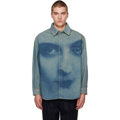 Jean Paul Gaultier Jean Paul Gaultier Blue Face Print Oversized Denim Shirt