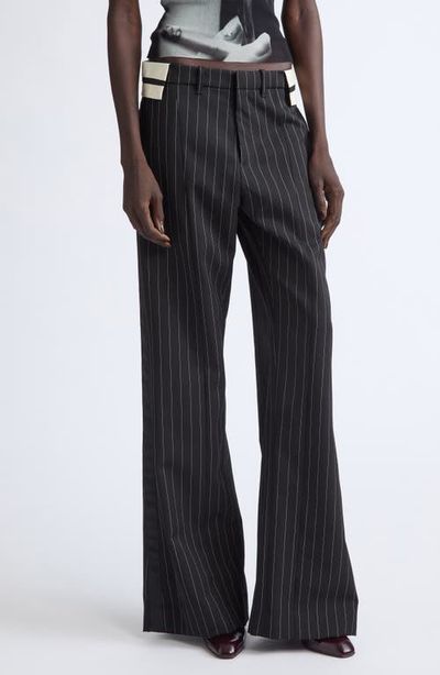 Jean Paul Gaultier Jean Paul Gaultier Exposed Waistband Pinstriped Wide Leg Trousers