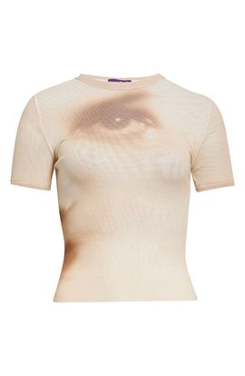Jean Paul Gaultier Jean Paul Gaultier Face Print Crop Mesh Baby Tee