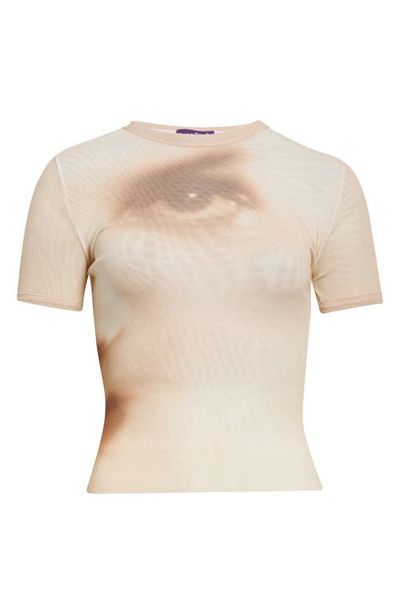 Jean Paul Gaultier Jean Paul Gaultier Face Print Crop Mesh Baby Tee