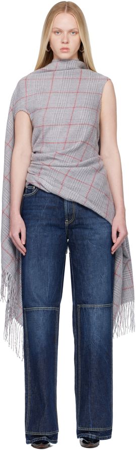 Jean Paul Gaultier Jean Paul Gaultier Gray Back Closure Scarf Draped Blouse