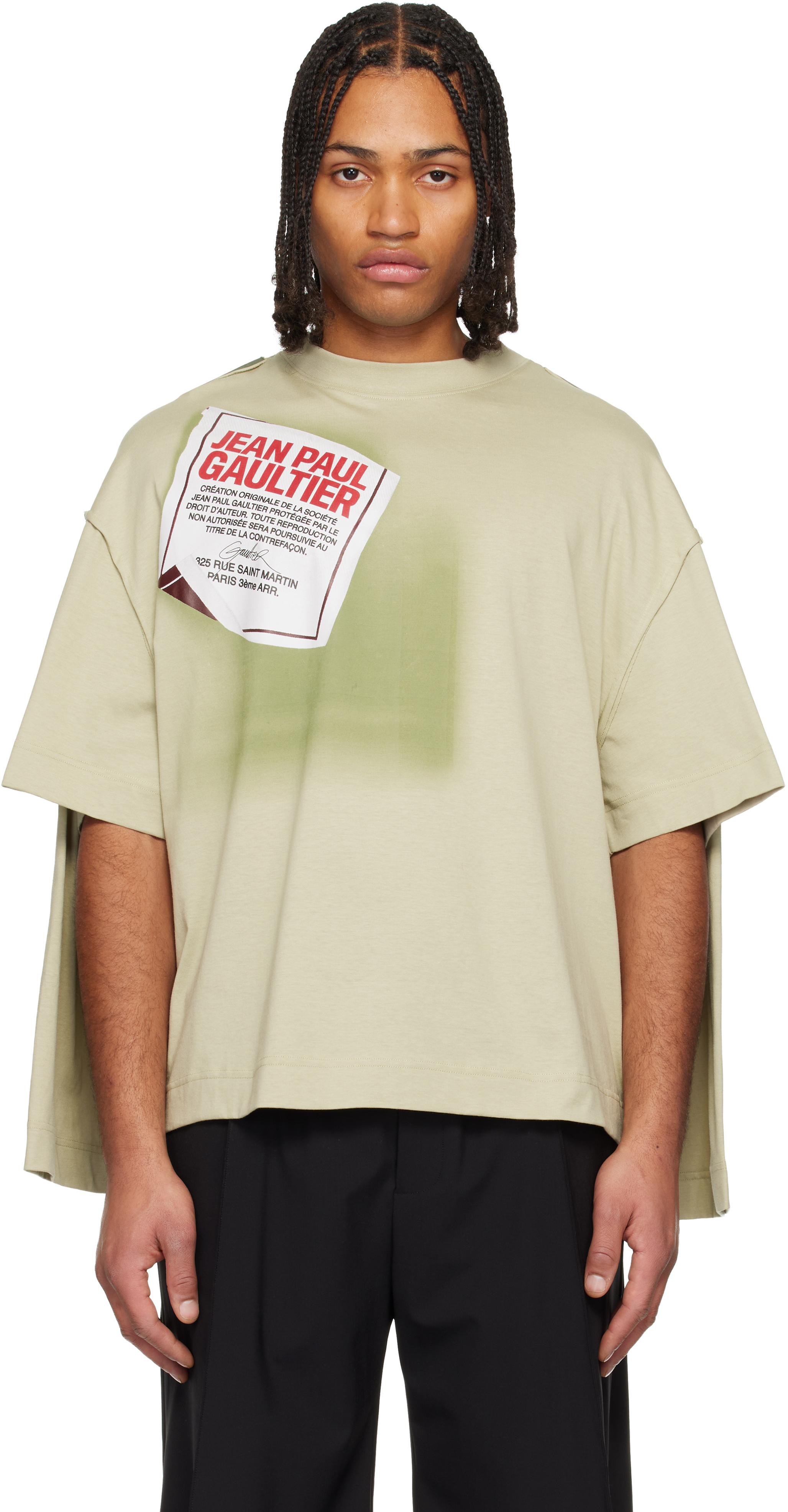 Jean Paul Gaultier Tシャツ S Jean Paul Gaultier - Green 'The Gaultier Label' Double T-shirt