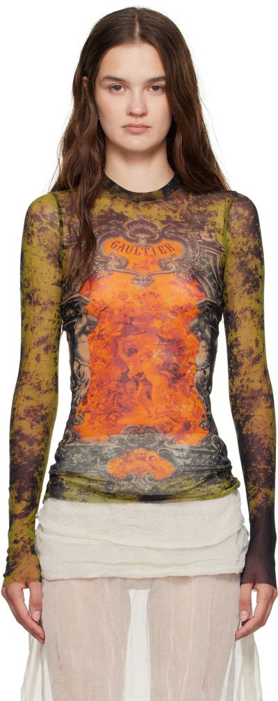 Jean Paul Gaultier Jean Paul Gaultier Khaki & Orange 'The Médaillon' Top