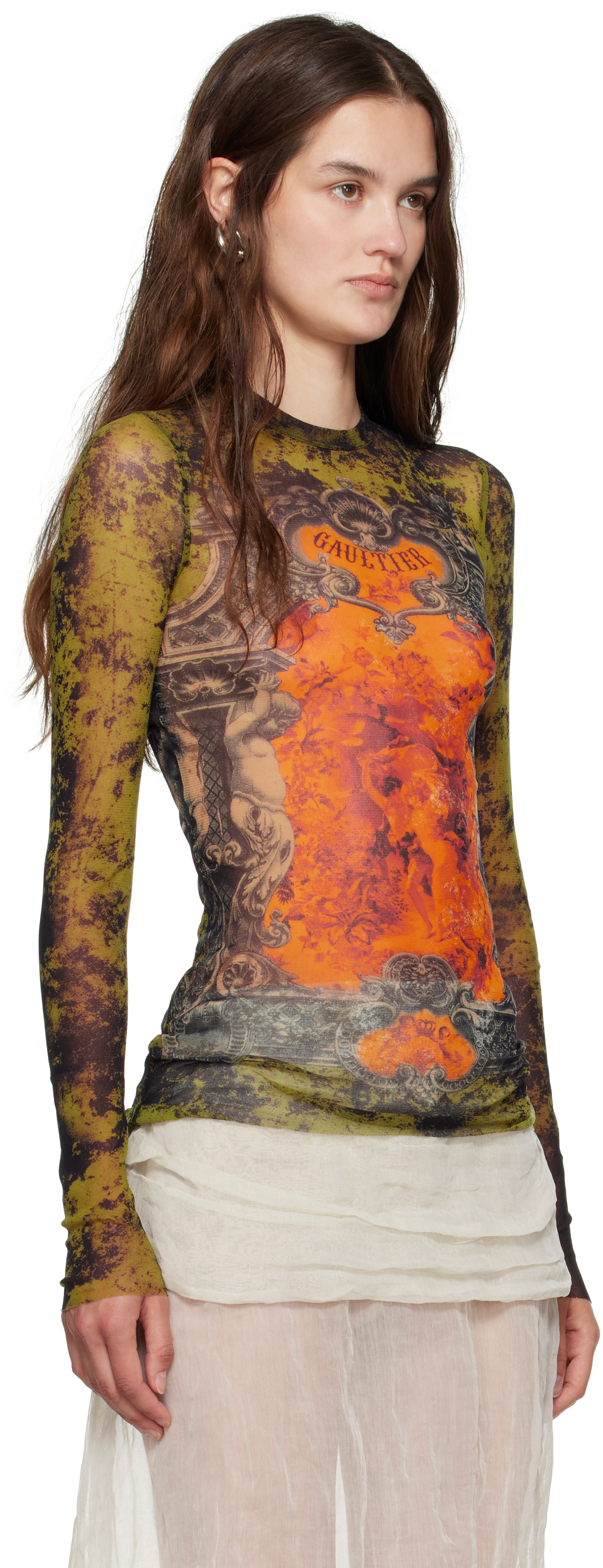 Jean Paul Gaultier - Khaki & Orange 'The Médaillon' Top