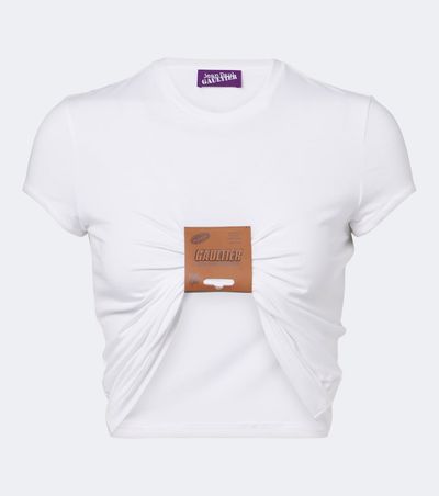 Jean Paul Gaultier Jean Paul Gaultier Leather-trimmed cropped T-shirt