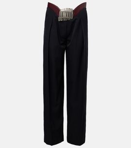 Jean Paul Gaultier Jean Paul Gaultier Leather-trimmed wool wide-leg pants
