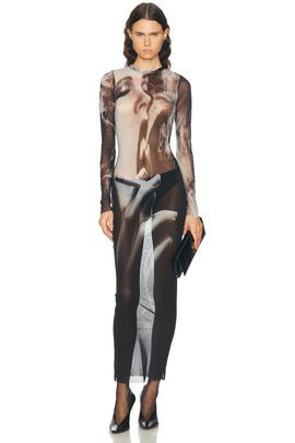 Jean Paul Gaultier Jean Paul Gaultier Mesh Printed Smoking Women Long Dress