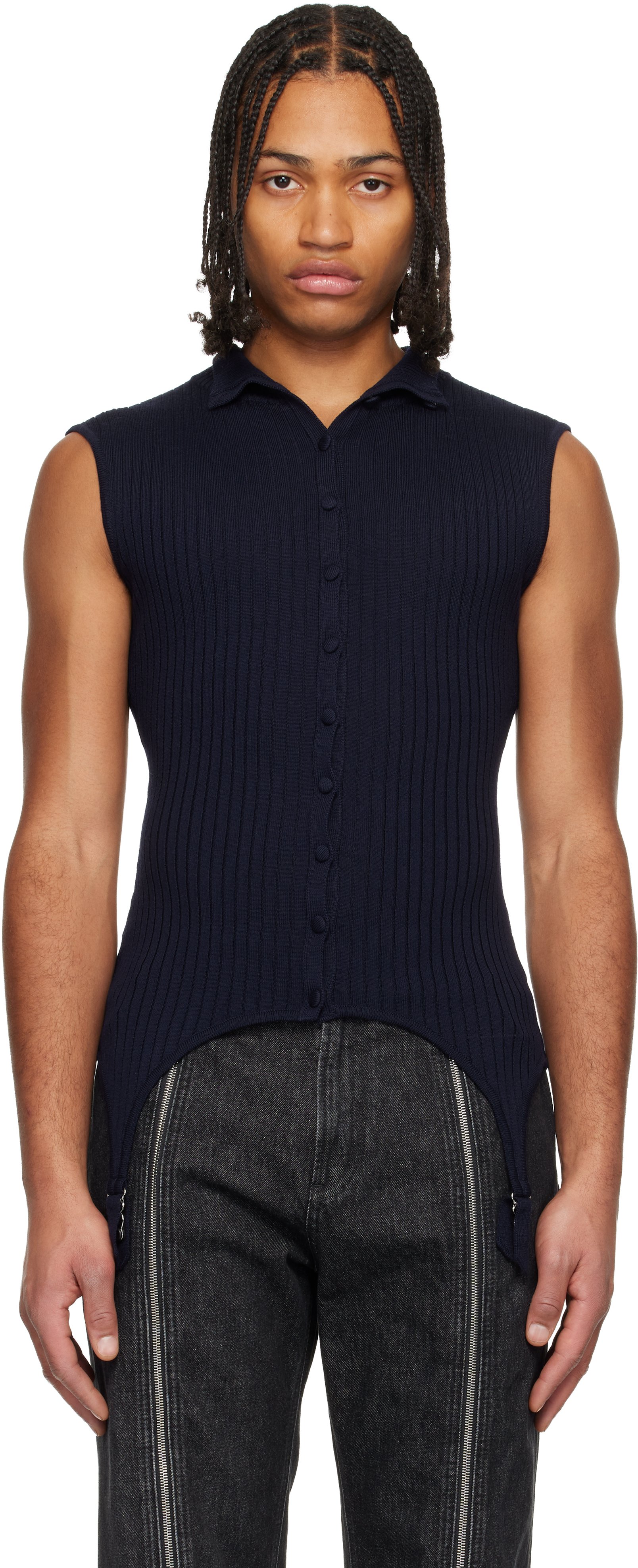 Jean Paul Gaultier - Navy 'The Garter Waistcoat' Turtleneck