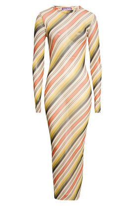 Jean Paul Gaultier Jean Paul Gaultier Retro Stripe Long Sleeve Mesh Body-Con Dress