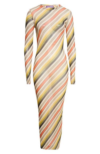 Jean Paul Gaultier Jean Paul Gaultier Retro Stripe Long Sleeve Mesh Body-Con Dress