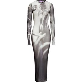 Jean Paul Gaultier Jean Paul Gaultier Smoking Graphic Long Sleeve Mesh Body-Con Dress
