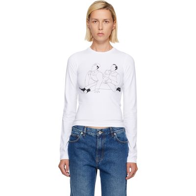 Jean Paul Gaultier Jean Paul Gaultier White Stretch Cotton Jersey Long Sleeves Kamasutra T-shirt