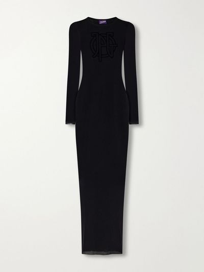 JEAN PAUL GAULTIER Logo embellished mesh maxi dress
