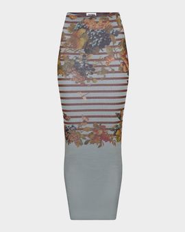 Jean Paul Gaultier Mariniere Grape-Print Mesh Maxi Skirt