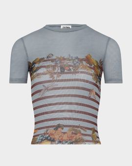 Jean Paul Gaultier Mariniere Grape Print Mesh Baby Tee